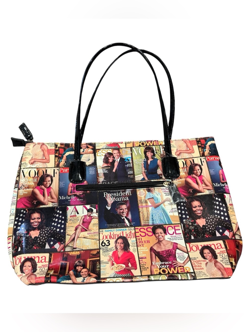 Michelle Obama Barack Obama Magazine Collage Tote Handbag Purse Zip Top
